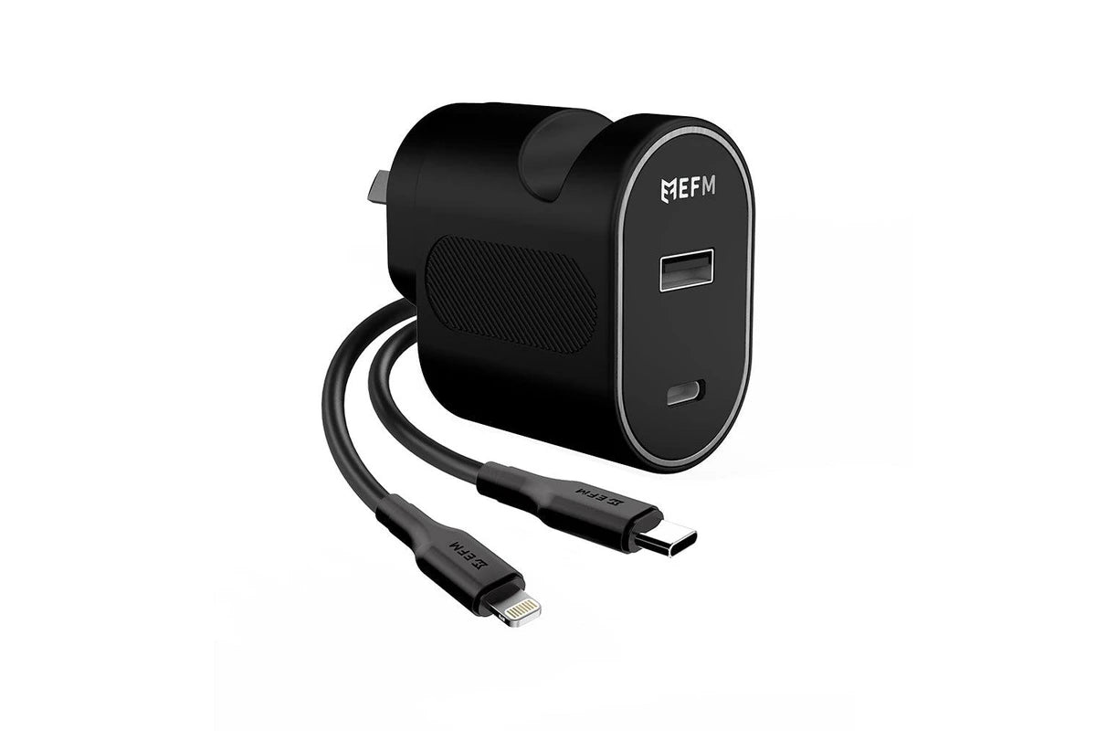 EFM 30W Dual Port Wall Charger - With Type C to Lightning Cable 1M