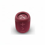 Red portable speaker with brand logo on a white background