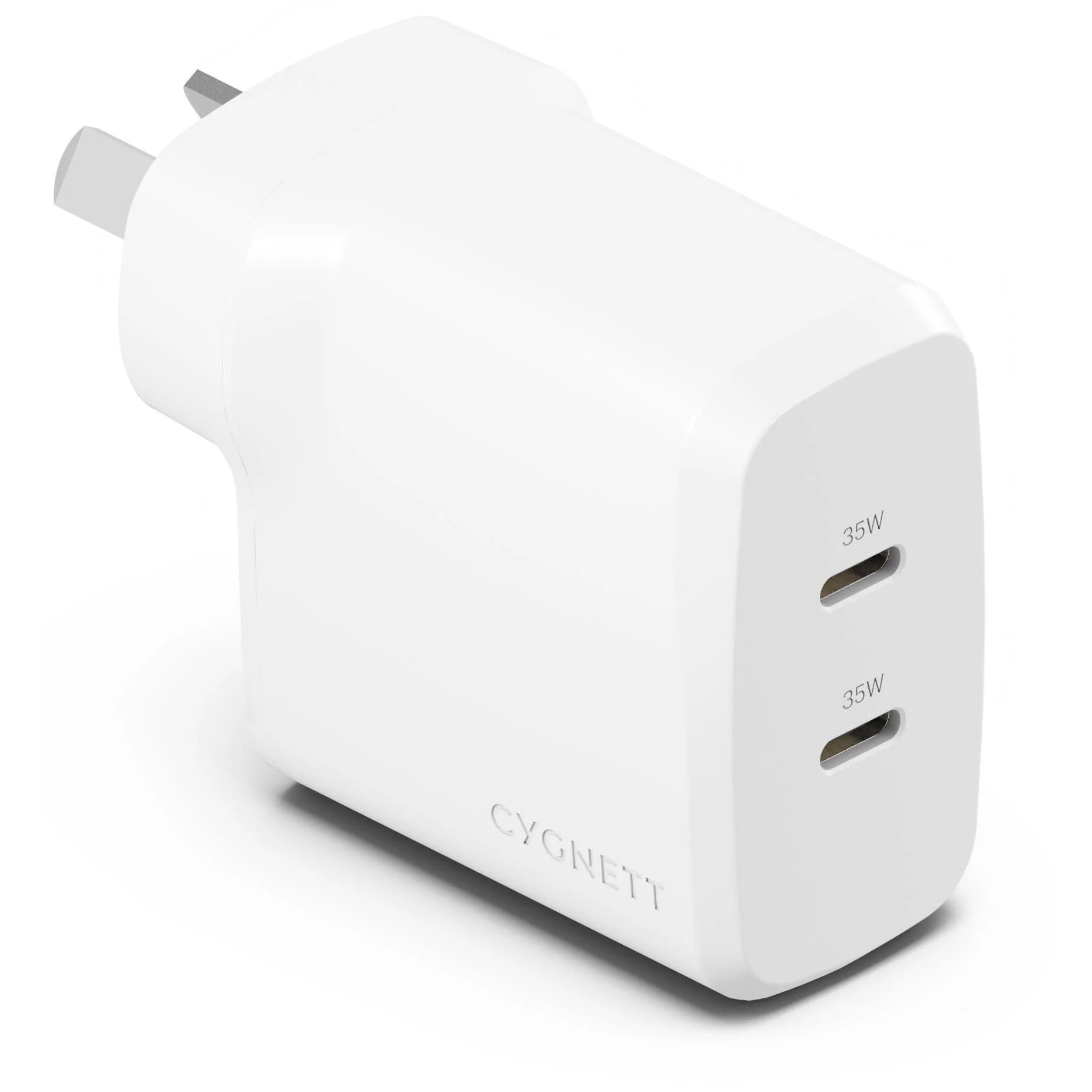 Cygnett PowerPlus 35W Dual Port USB-C PD Fast Wall Charger, Travel-Ready.WP