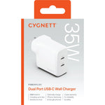 Cygnett PowerPlus 35W Dual Port USB-C PD Fast Wall Charger, Travel-Ready.WP