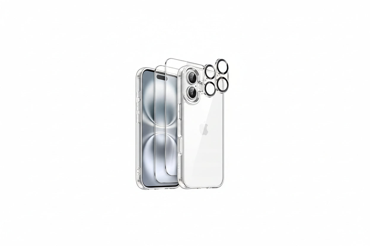 Bundle Pack Hard Clear Case with Glass Screen Protector for iPhone 16