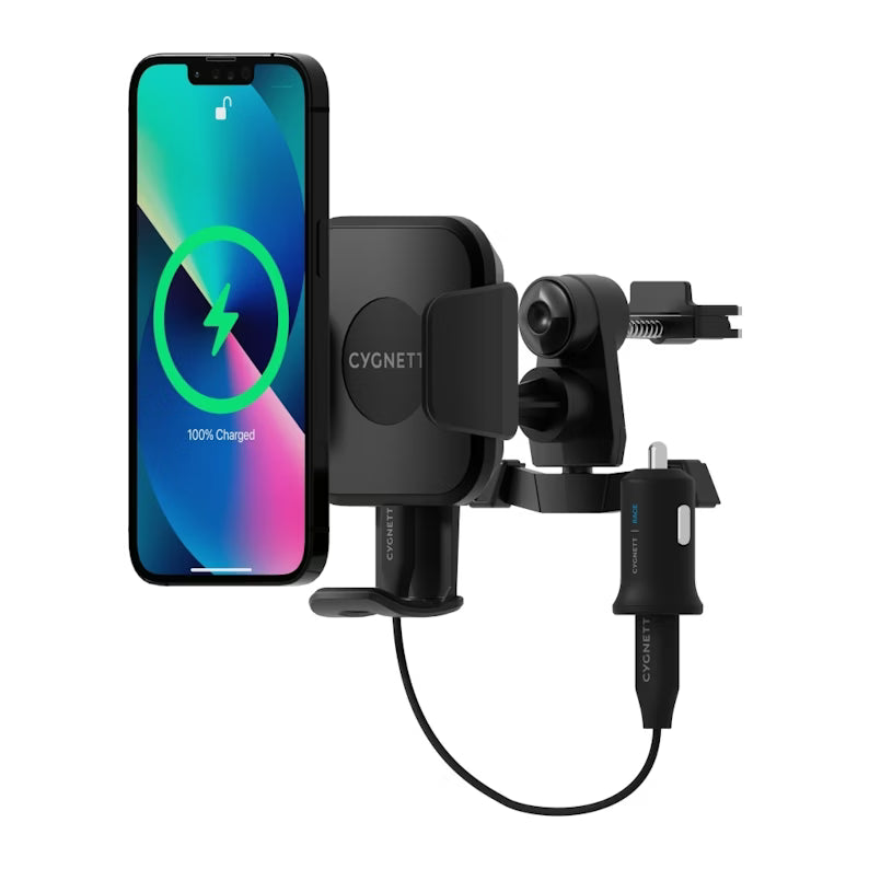 Cygnett Race 10W Wireless Vent Car Charger + QC 3.0 Car Charger