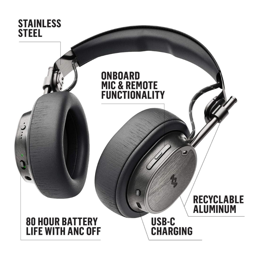 House of Marley Exodus ANC Over Ear Bluetooth Headphones - Black