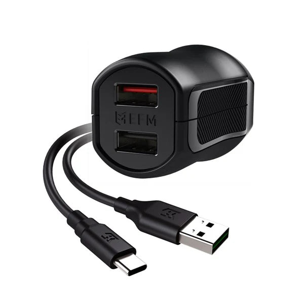 EFM Wall Charger 3.4A Dual USB Rapid Charger W/Reverse Type C Cable - Black