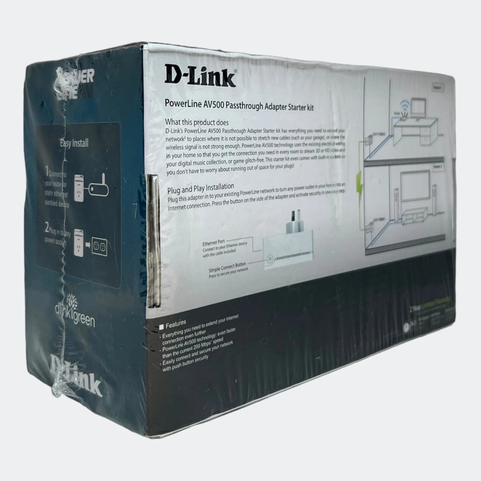 D-Link Powerline AV500 Passthrough Kit DHP-P309AV Ethernet Adapter - Brand New