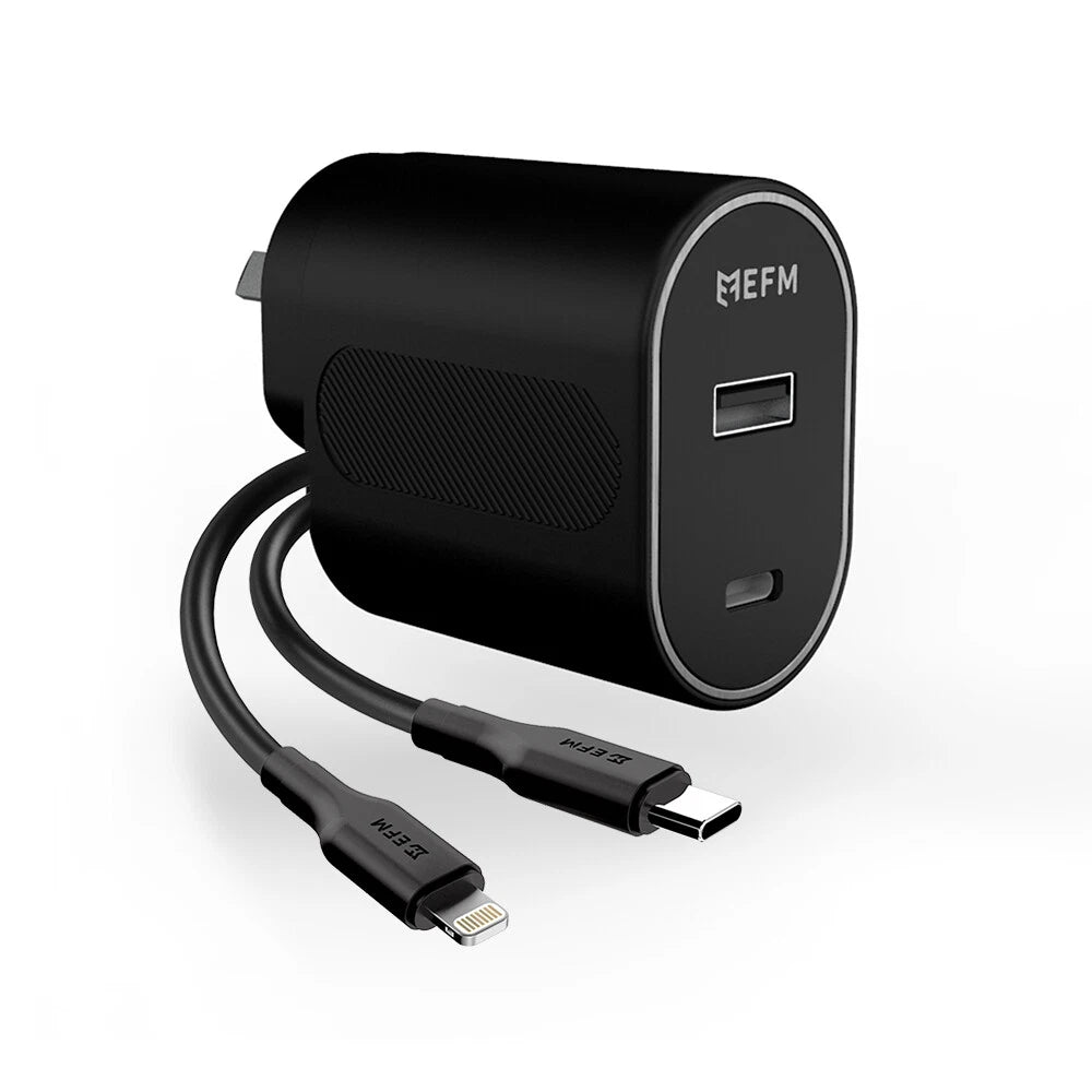 EFM 60w Dual Port Wall Charger With Type C to Lightning Cable 1m Black