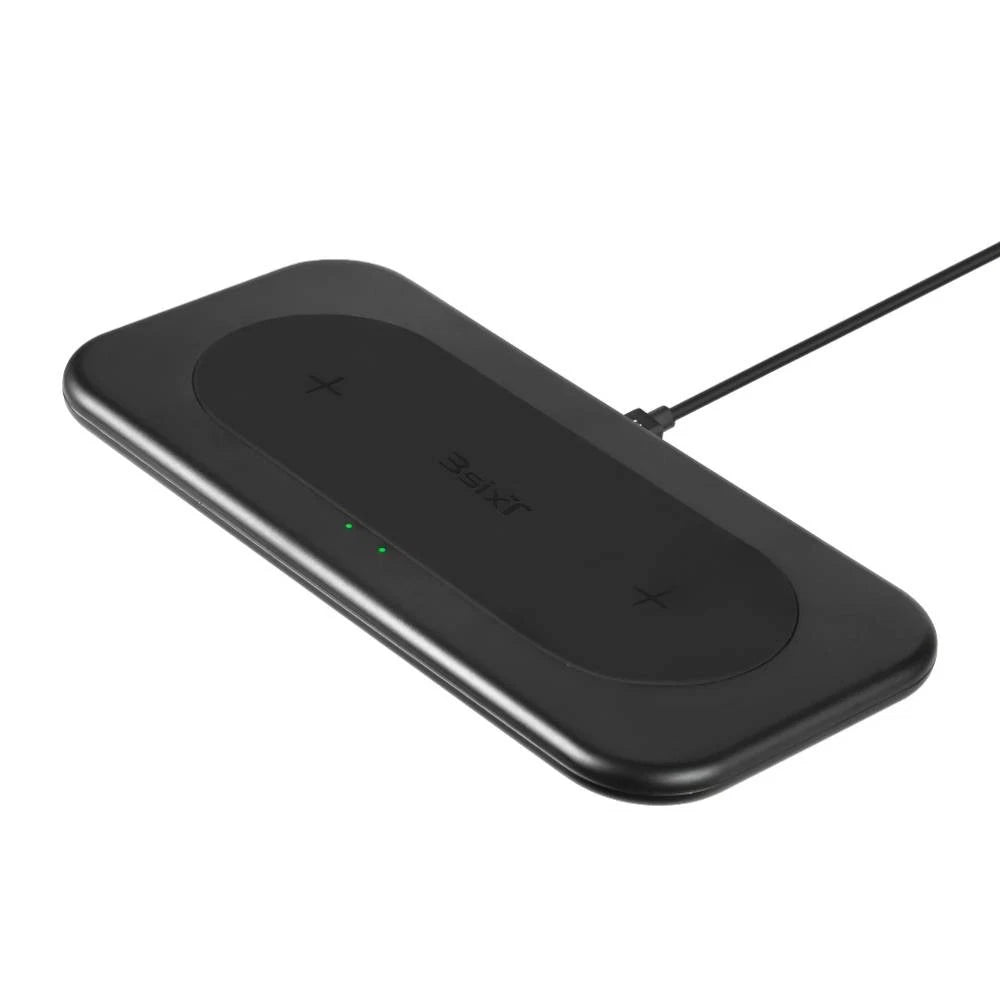 3sixT  15W Dual Wireless Charger with Adapter - Black