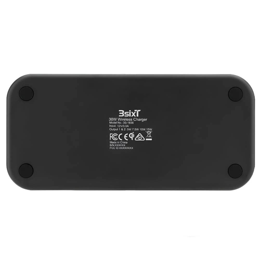 3sixT  15W Dual Wireless Charger with Adapter - Black