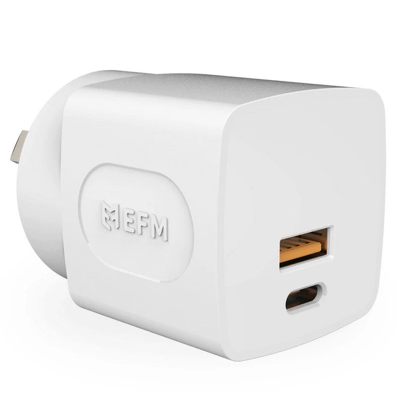EFM 30W Dual Port Wall Charger With Power Delivery and PPS Technologies, White