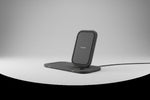 Black wireless charging stand with 'mophie' branding on a white background