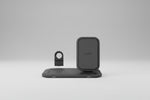 Black wireless charging stand with mophie branding on a white background
