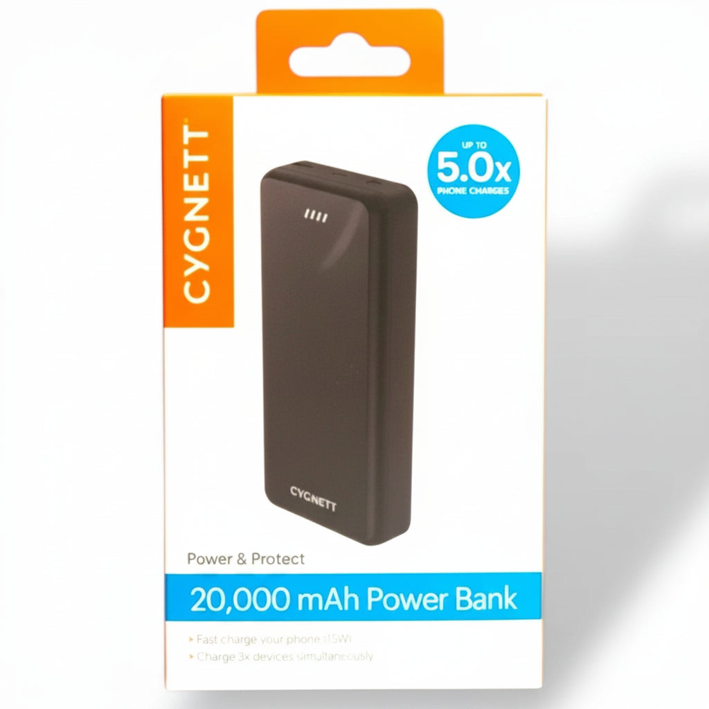 Cygnett Power & Protect 20,000mAh 3 Ports Power Bank - Black