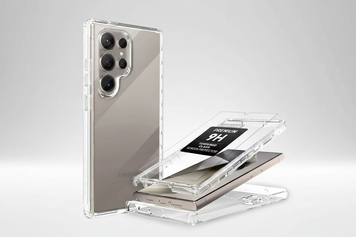 Bundle Pack Hard Clear Case with Glass Screen Protector for Samsung Galaxy S23 Ultra 5G