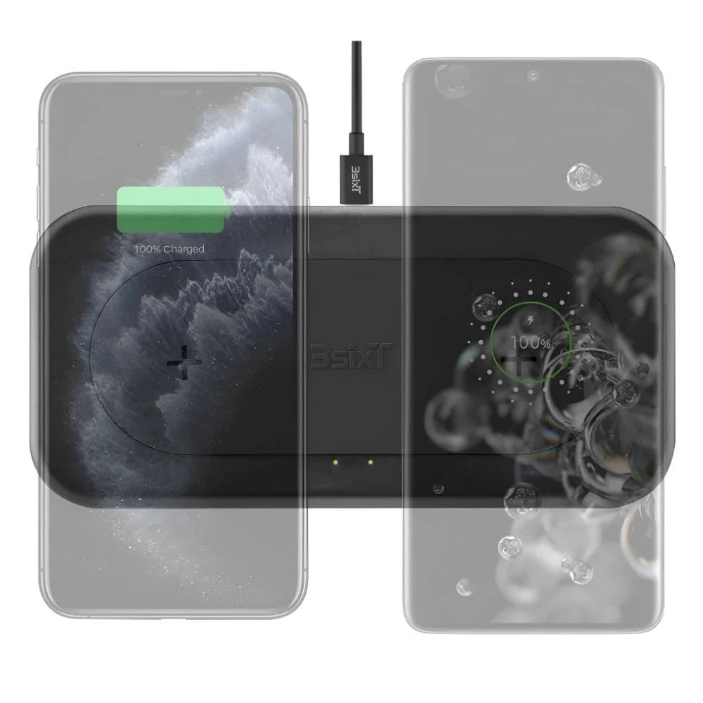 3sixT  15W Dual Wireless Charger with Adapter - Black
