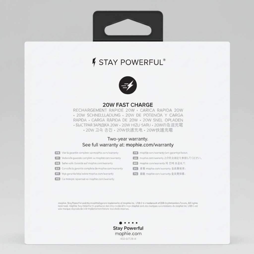 Mophie 20W USB-C PD Wall Charger - White - Up to 20W PD Fast Charging for Apple
