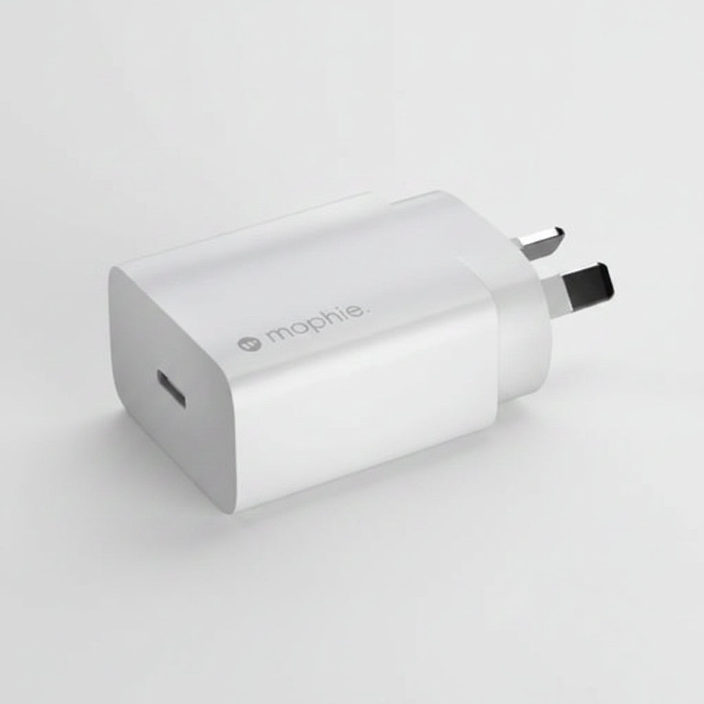 White mophie charging adapter on a white background