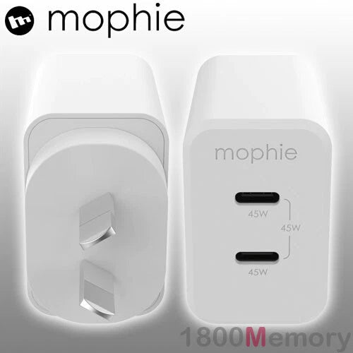 GENUINE Mophie Speedport 45W 2 Port GaN PD 3.0 USB-C Wall Charger 100-240V AC