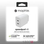 GENUINE Mophie Speedport 45W 2 Port GaN PD 3.0 USB-C Wall Charger 100-240V AC