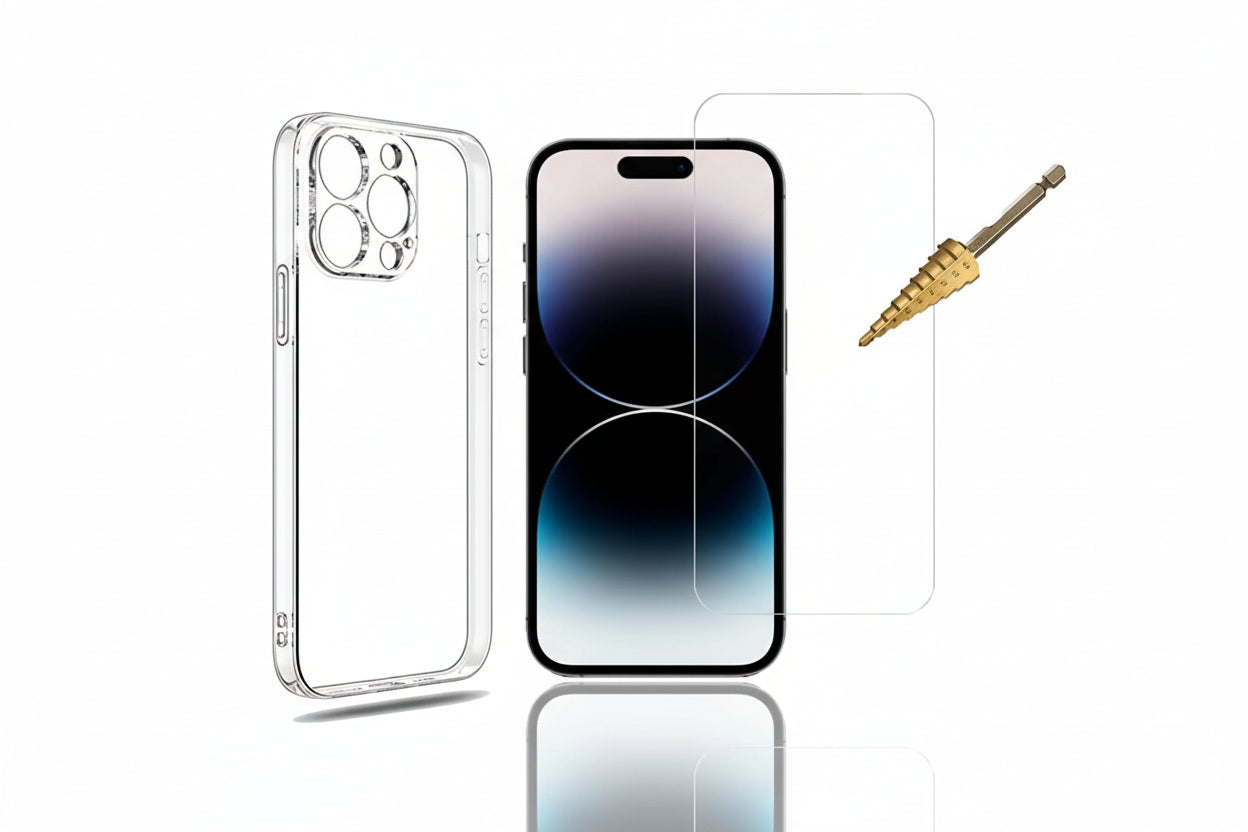 Bundle Pack Hard Clear Case with Glass Screen Protector for iPhone 14 Promax