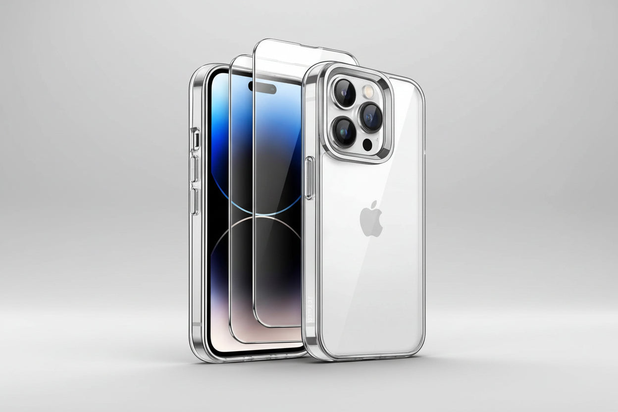 Bundle Pack Hard Clear Case with Glass Screen Protector for iPhone 14 Pro